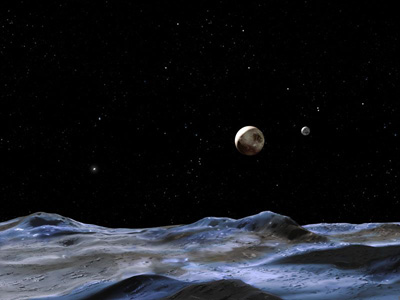 an artist's view of the two new pluto's moons
