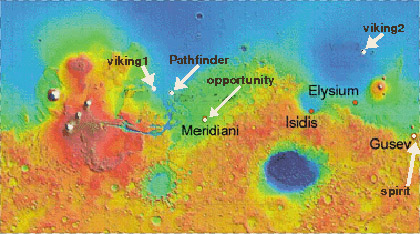 siti di aterraggio dei rover su marte